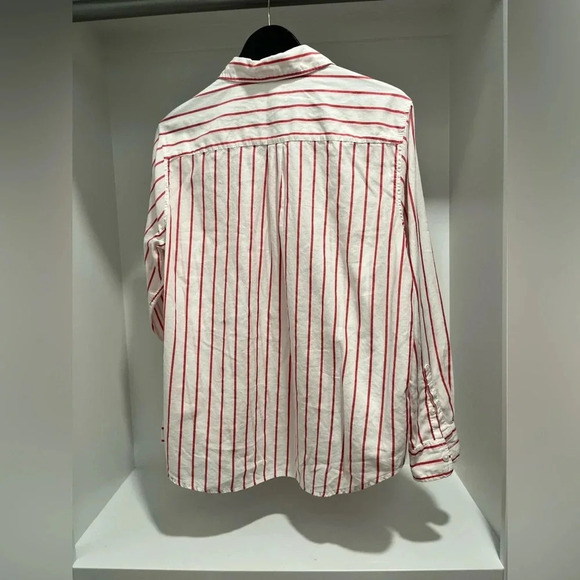 LEVI’S ULTIMATE BOYFRIEND striped cotton shirt White with Red Pinstripes large - Picture 5 of 8